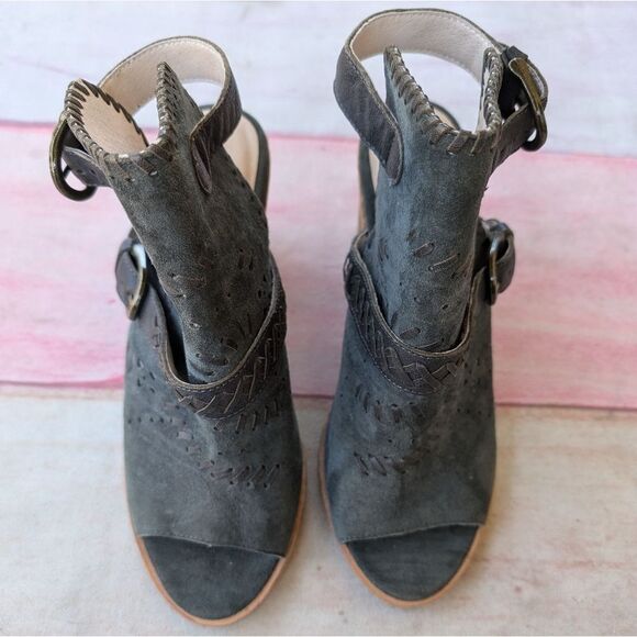 Gee‎ WaWa Bangle Suede Open Toe Ankle Booties 8.5 Boho Retro Block Heel - Picture 3 of 8